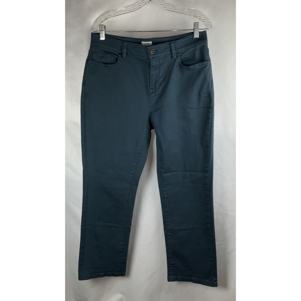 LL Bean Womens Size 12P Teal Blue Classic Fit High Rise Jeans Stretch Straight